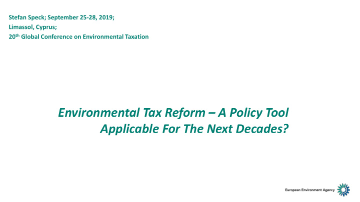 environmental tax reform a policy tool applicable for the