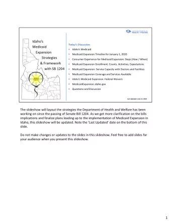 Idahos  Todays Discussion  Medicaid    Idahos Medicaid  Expansion    Medicaid