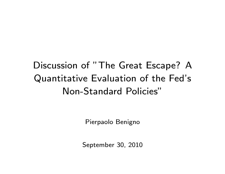 discussion of the great escape a quantitative evaluation