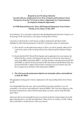 Remarks by Jos M. Salazar-Xirinachs  Executive Director, Employment Sector, ILO, at Experts and