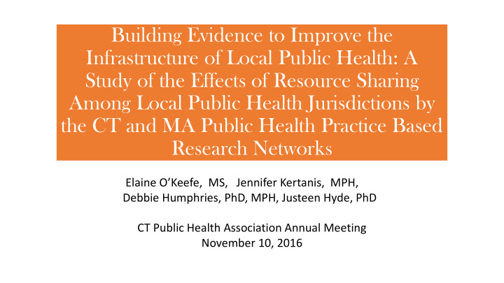 infrastructure of local public health a