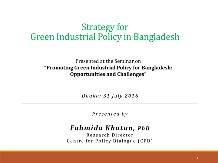 strategy for green industrial policy in bangladesh