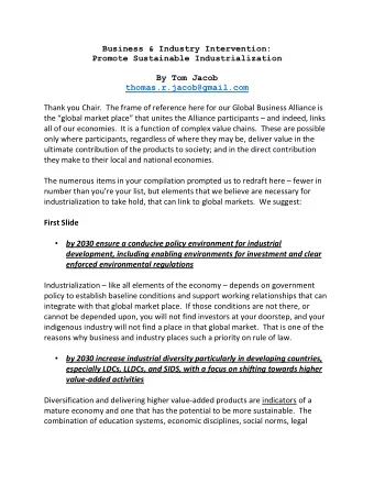 Business &amp; Industry Intervention:  Promote Sustainable Industrialization  By Tom Jacob