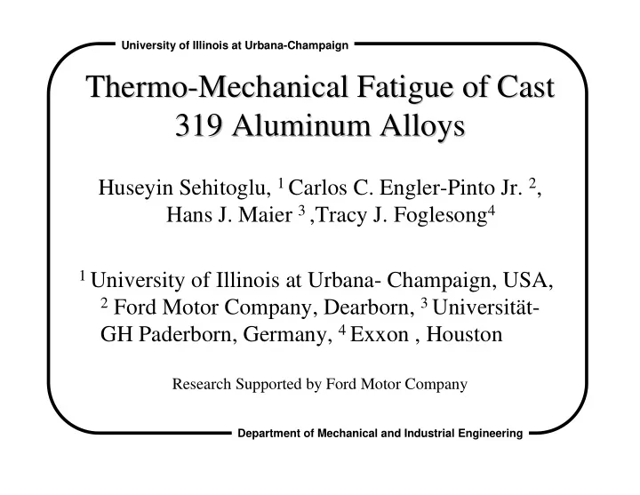 thermo mechanical fatigue of cast mechanical fatigue of
