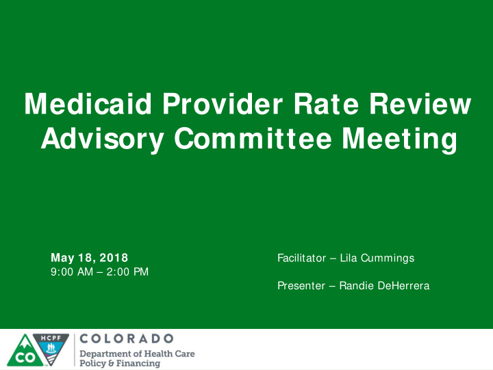 medicaid provider rate review advisory committee meeting