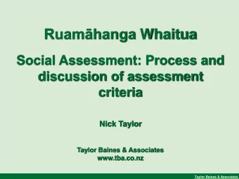 Ruamhanga Whaitua  Social Assessment: Process and  discussion of assessment  criteria  Nick