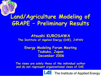 Land/Agriculture Modeling of  GRAPE  Preliminary Results  Atsushi KUROSAWA  The Institute of