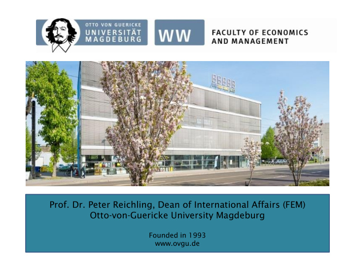 prof dr peter reichling dean of international affairs fem