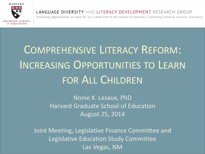 c omprehensive l iteracy r eform i ncreasing o