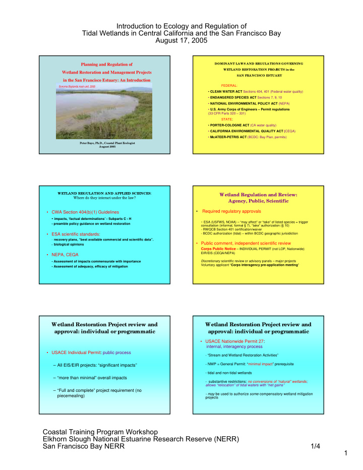introduction to ecology and regulation of tidal wetlands