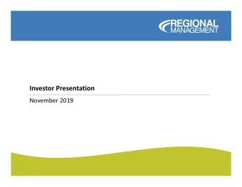 Investor Presentation  November 2019  Legal Disclosures  This document contains summarized