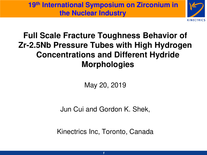 full scale fracture toughness behavior of