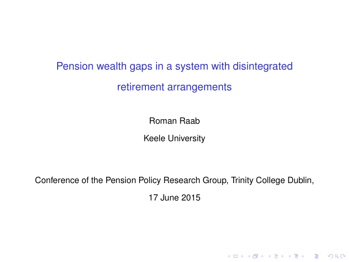 pension wealth gaps in a system with disintegrated
