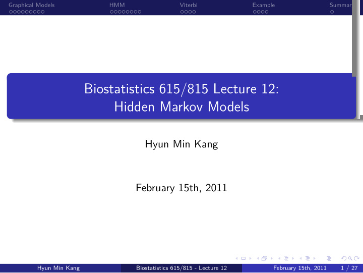 hidden markov models biostatistics 615 815 lecture 12