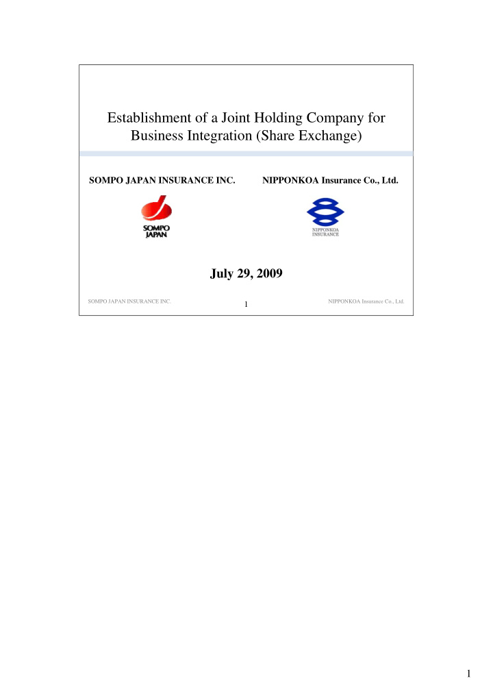establishment of a joint holding company for business