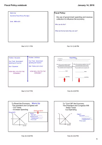 Fiscal Policy.notebook  January 14, 2016  Warm Up:  Fiscal Policy:  Socrative Fiscal Policy