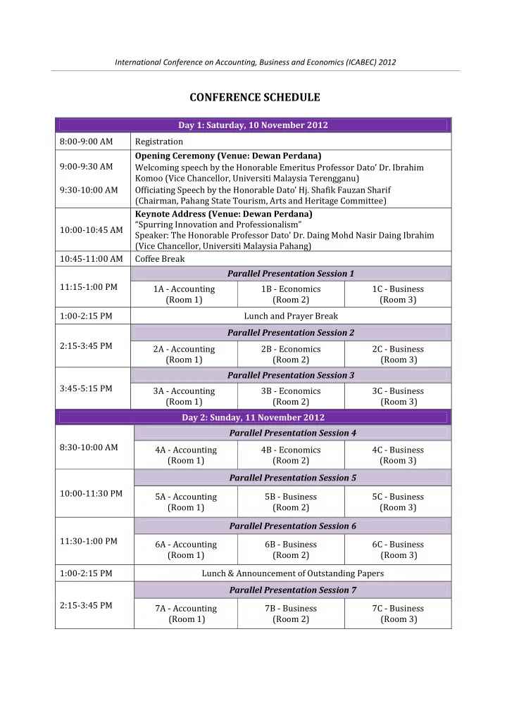conference schedule