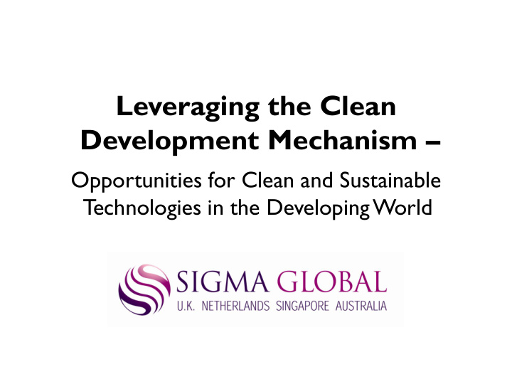 leveraging the clean development mechanism