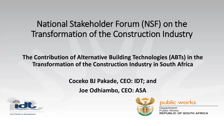 transformation of f the construction in industry ry