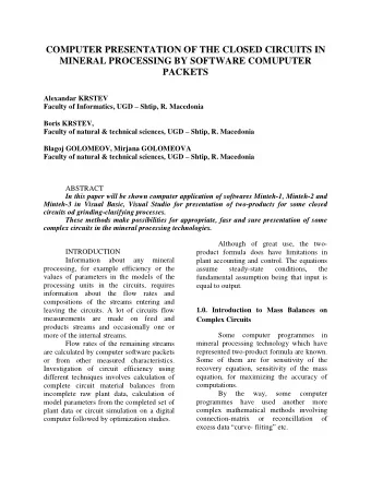 COMPUTER PRESENTATION OF THE CLOSED CIRCUITS IN  MINERAL PROCESSING BY SOFTWARE COMUPUTER  PACKETS