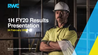 1H FY20 Results  Presentation  24 February 2020  RELIANCE WORLDWIDE CORPORATION LIMITED  ACN 610