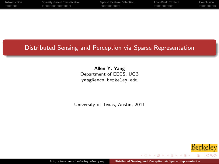 distributed sensing and perception via sparse