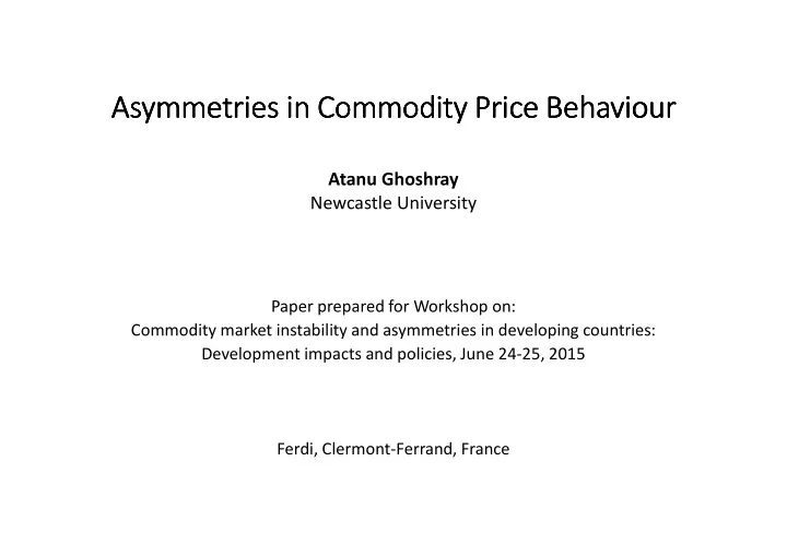 asymmetries in commodity price asymmetries in commodity