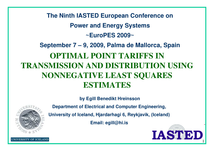 optimal point tariffs in transmission and distribution