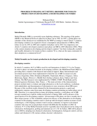 PROGRESS IN PHASING OUT METHYL BROMIDE FOR TOMATO  PRODUCTION IN DEVELOPING AND DEVELOPED COUNTRIES