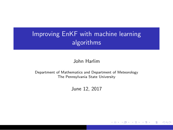 improving enkf with machine learning algorithms