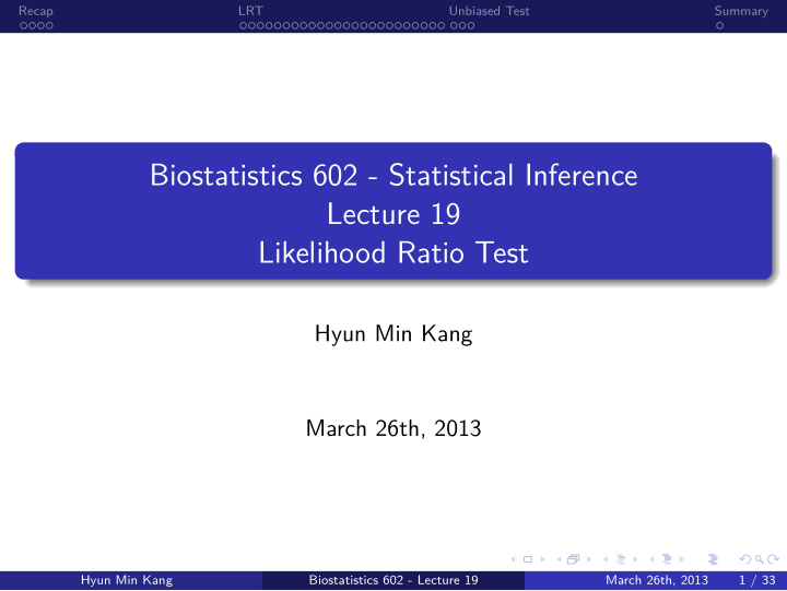 likelihood ratio test lecture 19 biostatistics 602