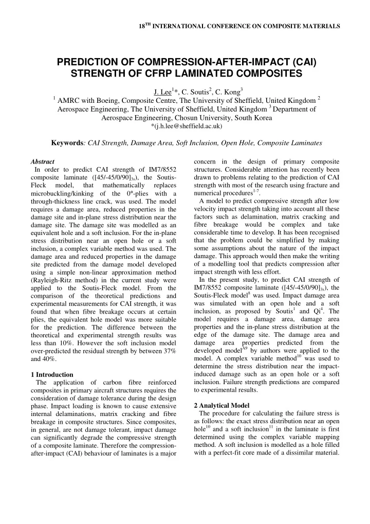 prediction of compression after impact cai strength of