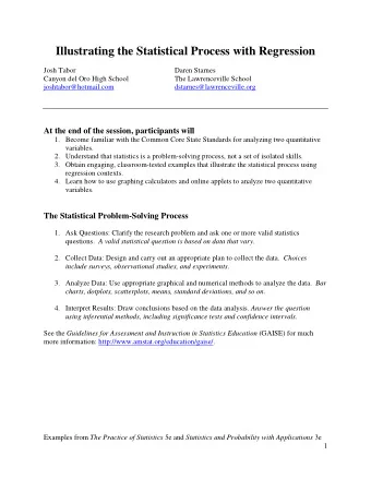 Illustrating the Statistical Process with Regression  Josh Tabor  Daren Starnes  Canyon del Oro