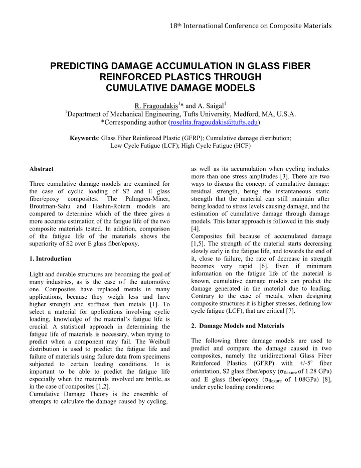 predicting damage accumulation in glass fiber reinforced