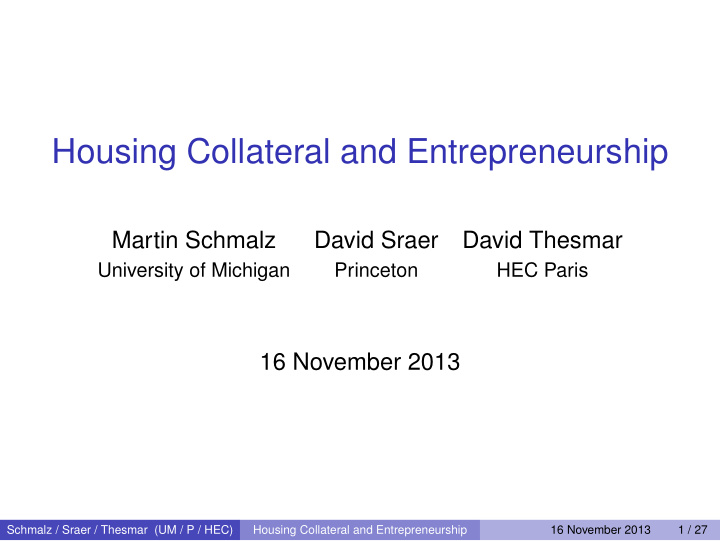 housing collateral and entrepreneurship