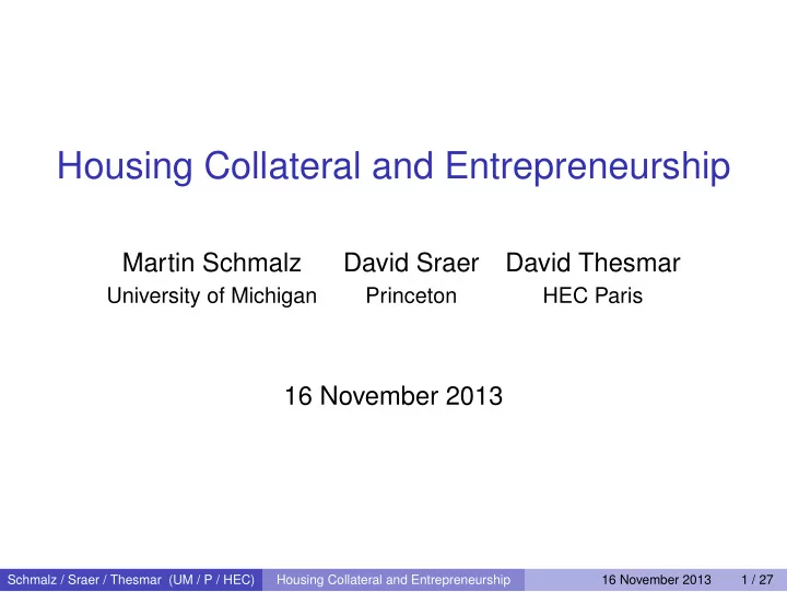 housing collateral and entrepreneurship