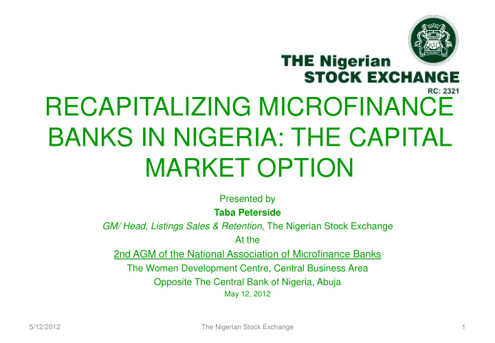 recapitalizing microfinance banks in nigeria the capital