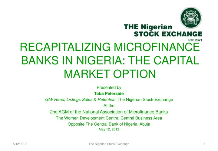recapitalizing microfinance banks in nigeria the capital