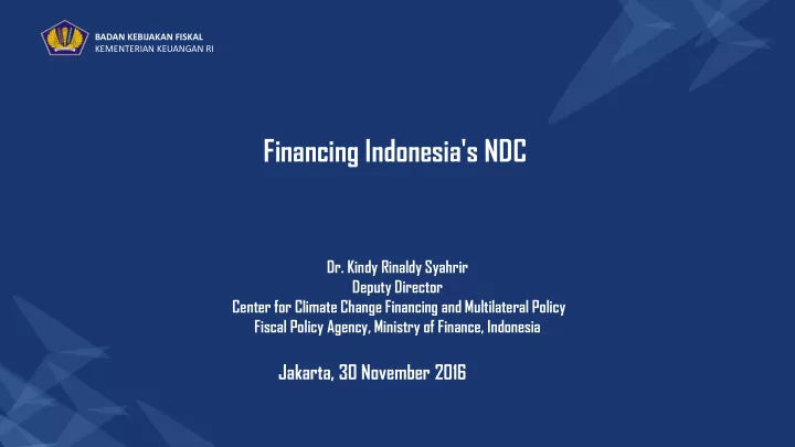 financing indonesia s ndc