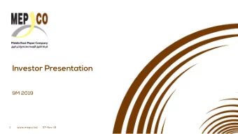Investor Presentation  9M 2019  1  www.mepco.biz  07-Nov-19  Shareholding structure and share