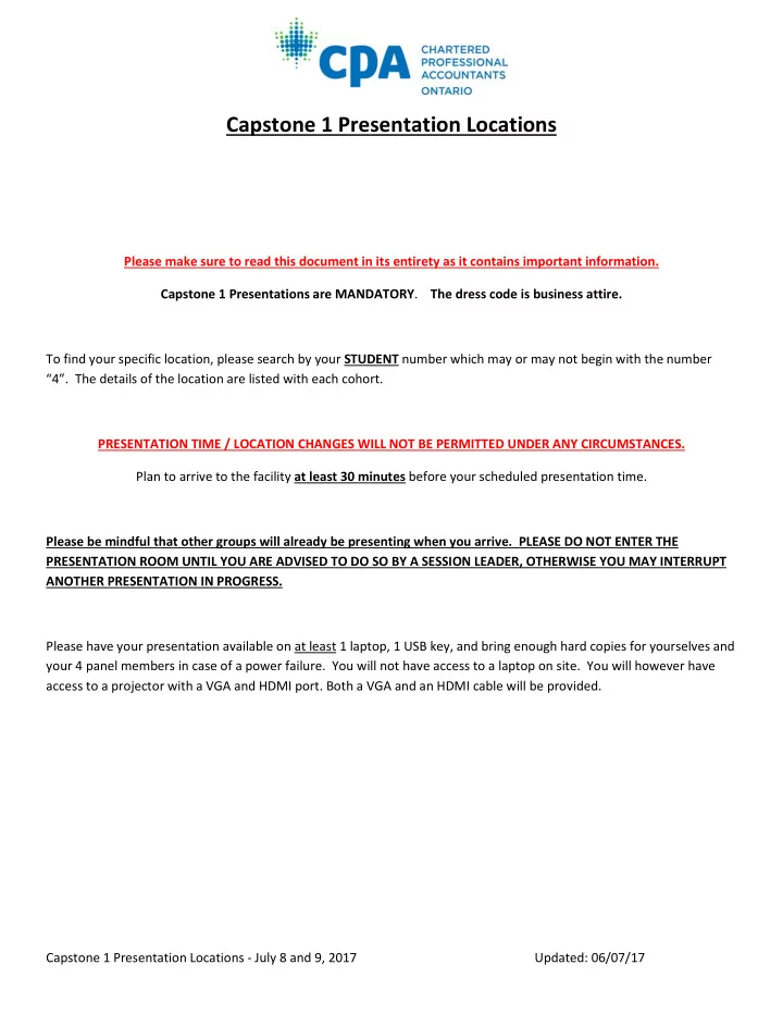 capstone 1 presentation locations