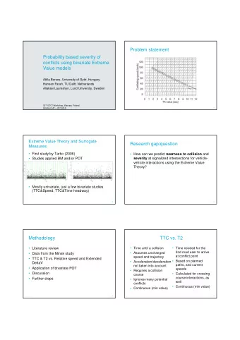 Problem statement  Probability based severity of  conflicts using bivariate Extreme  Value models