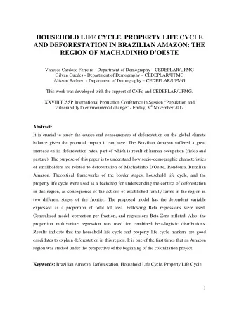 HOUSEHOLD LIFE CYCLE, PROPERTY LIFE CYCLE  AND DEFORESTATION IN BRAZILIAN AMAZON: THE REGION OF