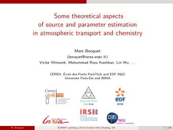 Some theoretical aspects  of source and parameter estimation  in atmospheric transport and