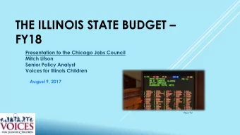 THE ILLINOIS STATE BUDGET   FY18  Presentation to the Chicago Jobs Council  Mitch Lifson  Senior