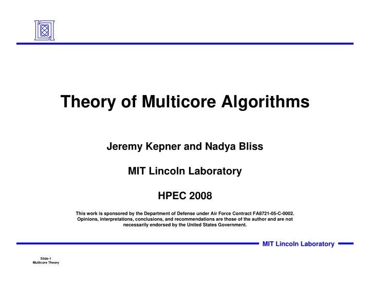 theory of multicore algorithms