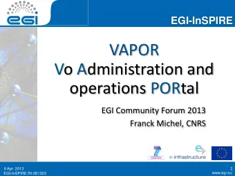 VAPOR  Vo Administration and  operations PORtal  EGI Community Forum 2013  Franck Michel, CNRS  1