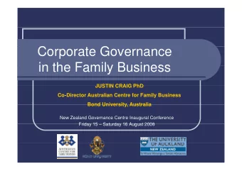 C  Corporate Governance  G  in the Family Business  in the Family Business  JUSTIN CRAIG PhD