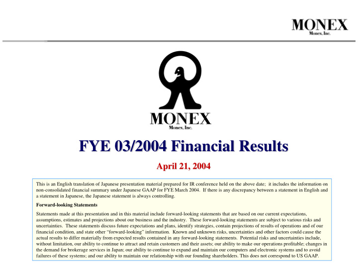 fye 03 2004 financial results fye 03 2004 financial
