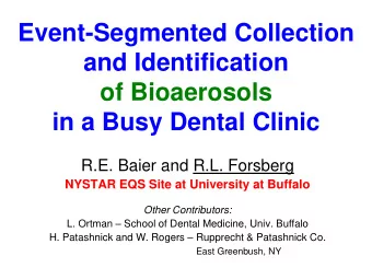 Event-Segmented Collection  and Identification  of Bioaerosols  in a Busy Dental Clinic  R.E. Baier